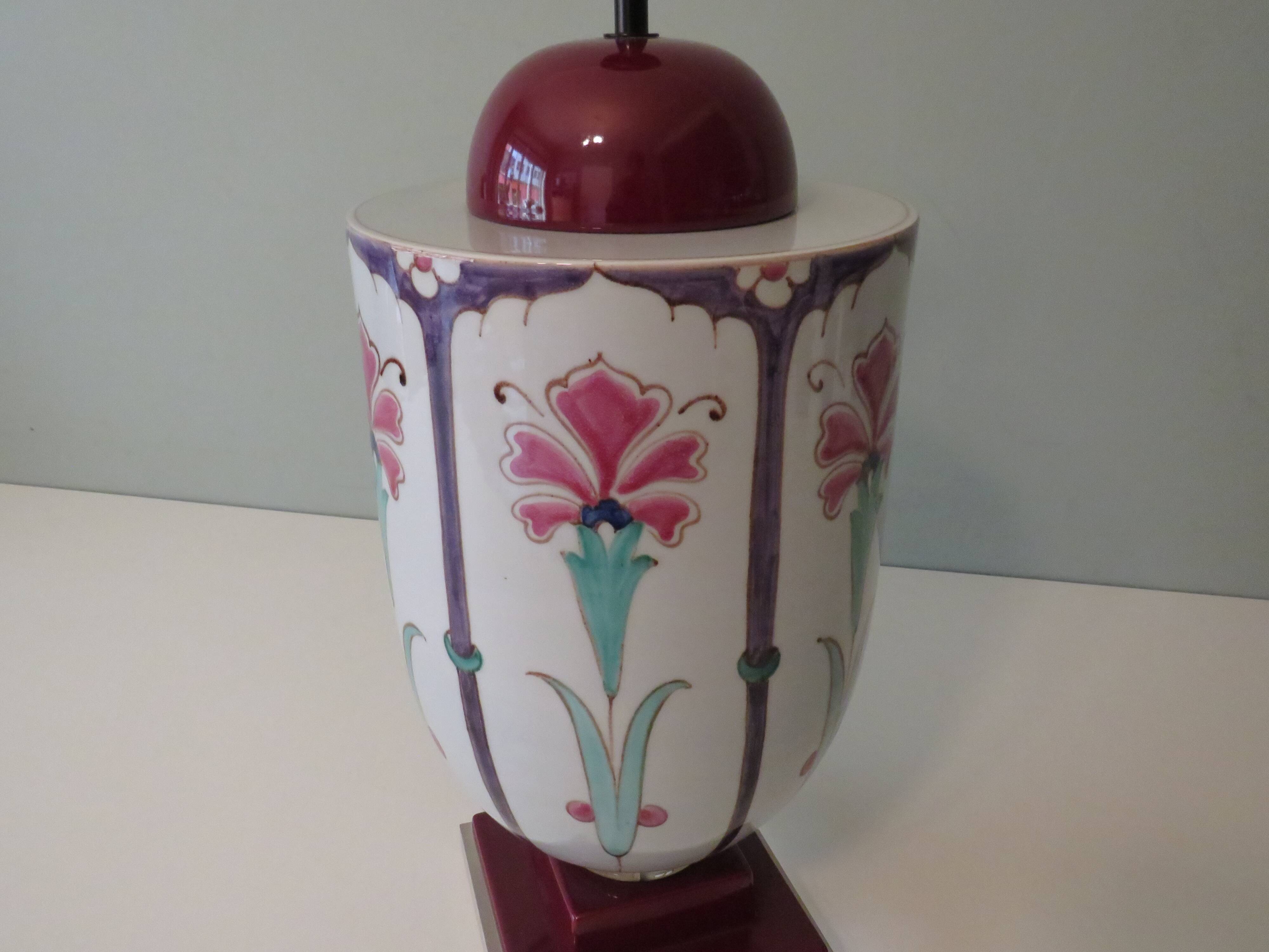 Ceramic lamp stand with floral pattern of Art Nouveau inspiration, 1960-1970