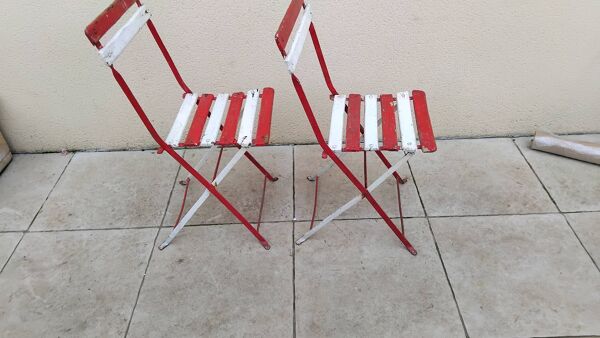 Paire chaises pliantes de jardin bistrot 1900 ancienne vintage