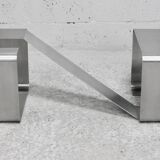 Coffee table with "kinetic" steel base and glass slab. Circa 1970.