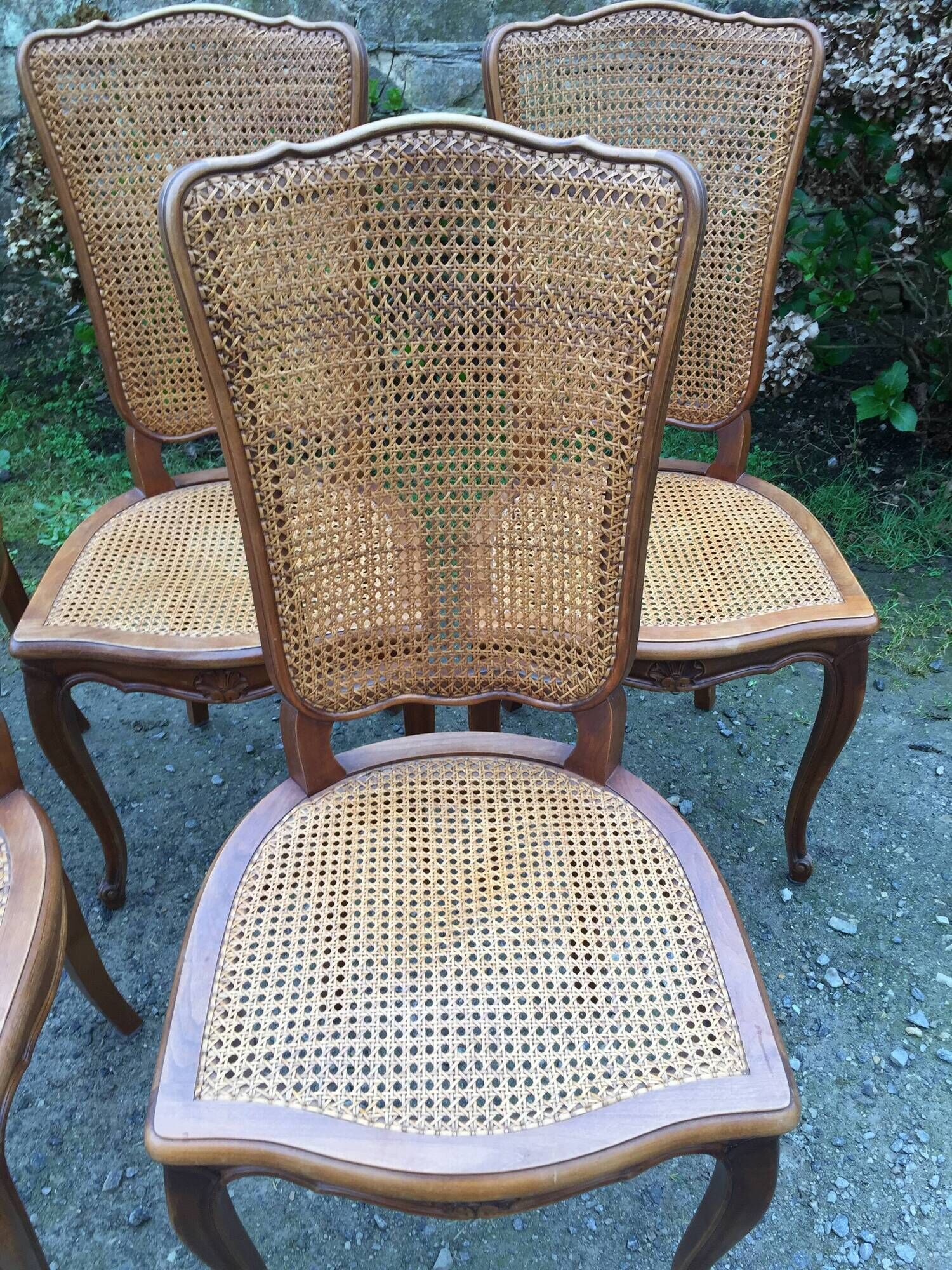 Vintage regency cherry chairs with canned backrests and seats