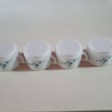 set of 4 vintage arcopal cups with small mysotis blue flowers