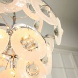 Lustre vintage en verre de murano par vistosi avec 27 disques / italie des années 60 / design italien de l'ère spatiale