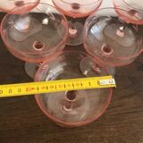 Champagne glass in pink glass with floral engraving