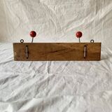 Vintage coat rack - double coat hook - red wooden balls