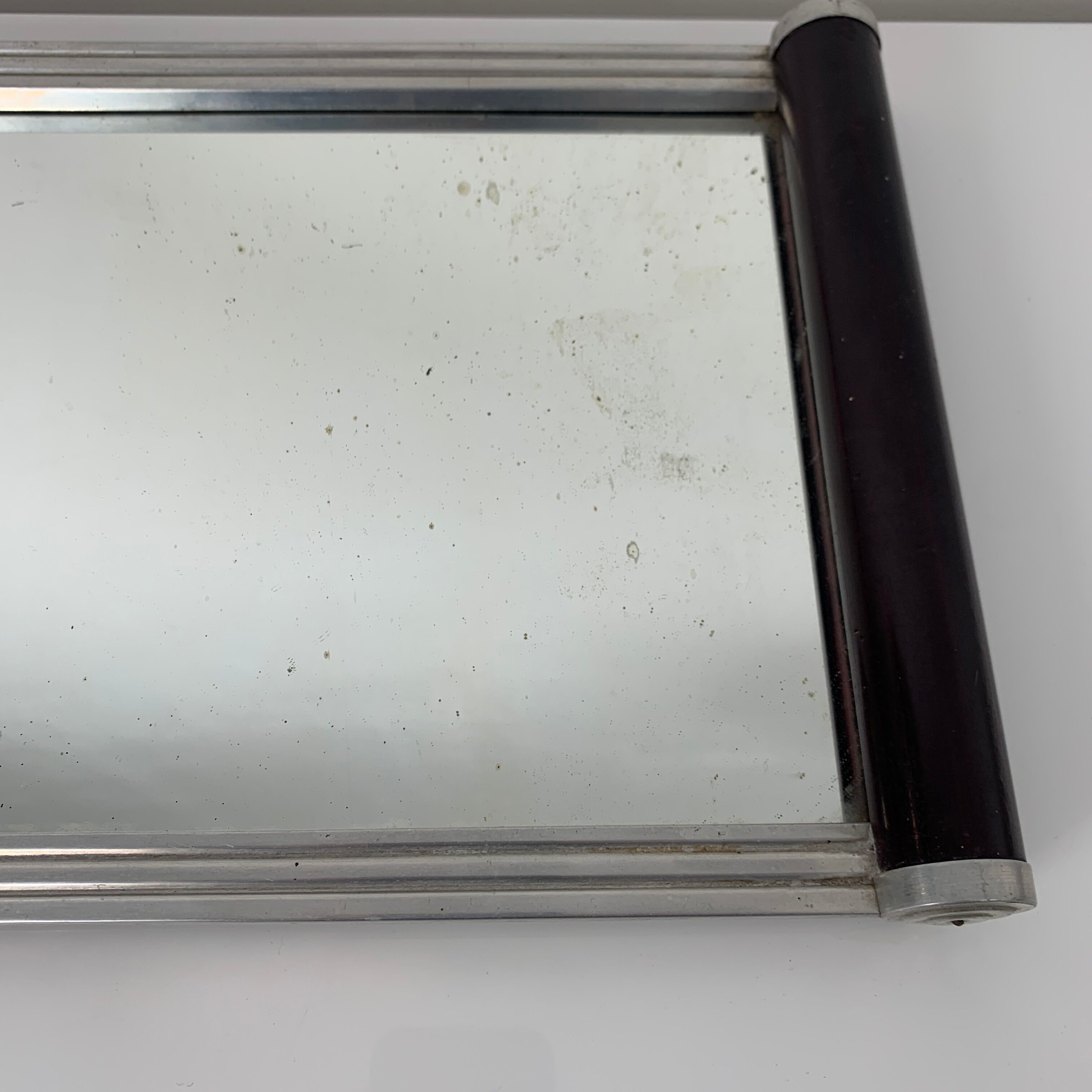Mirror tray Art Deco old wooden handle aluminum baguette 1930 1940
