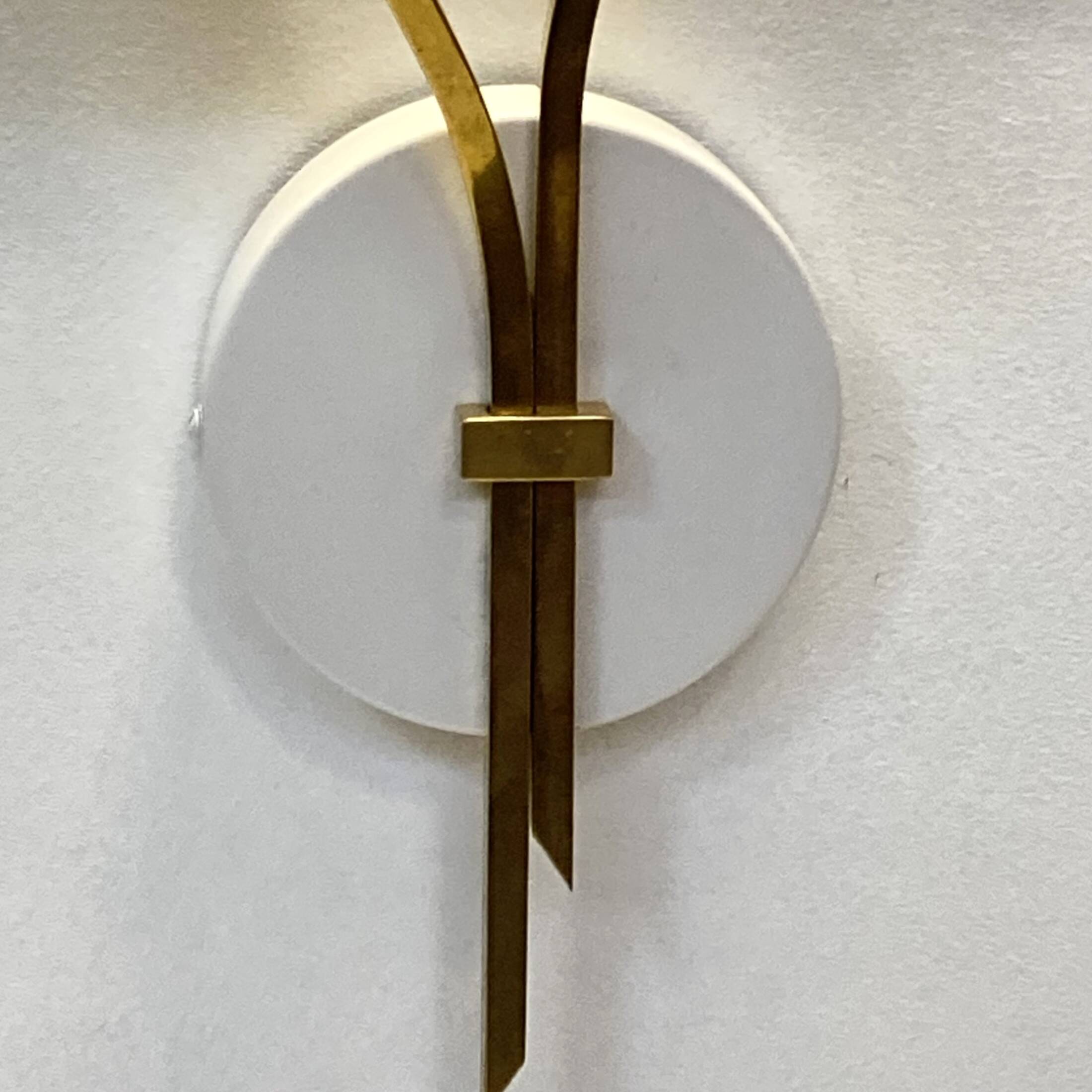 Double wall light with pink and white flower tulips brass LAMP-7103