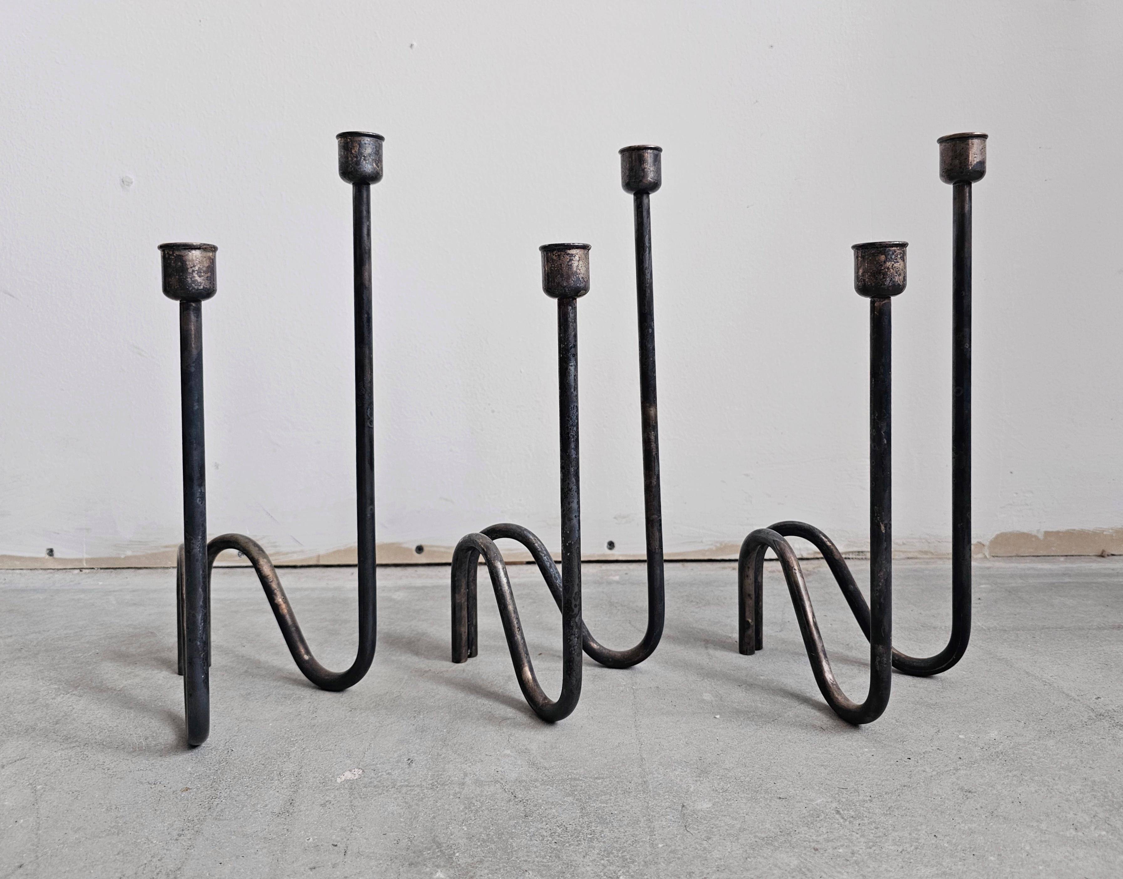 Set of 3 modern mid-century candle holders by Lino Sabattini