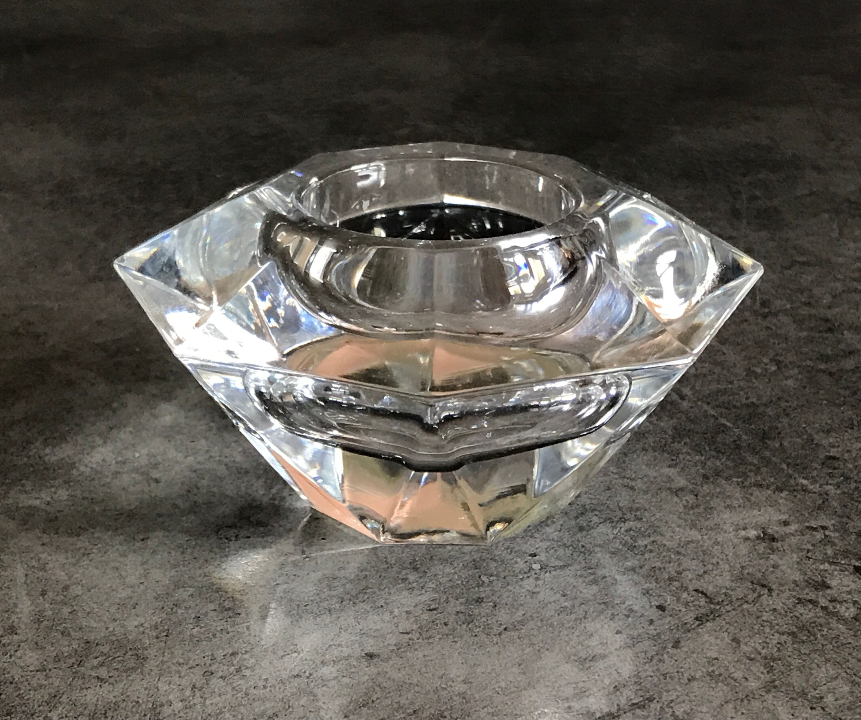 Glass table candle holder or crystal cast faceted diamond shape