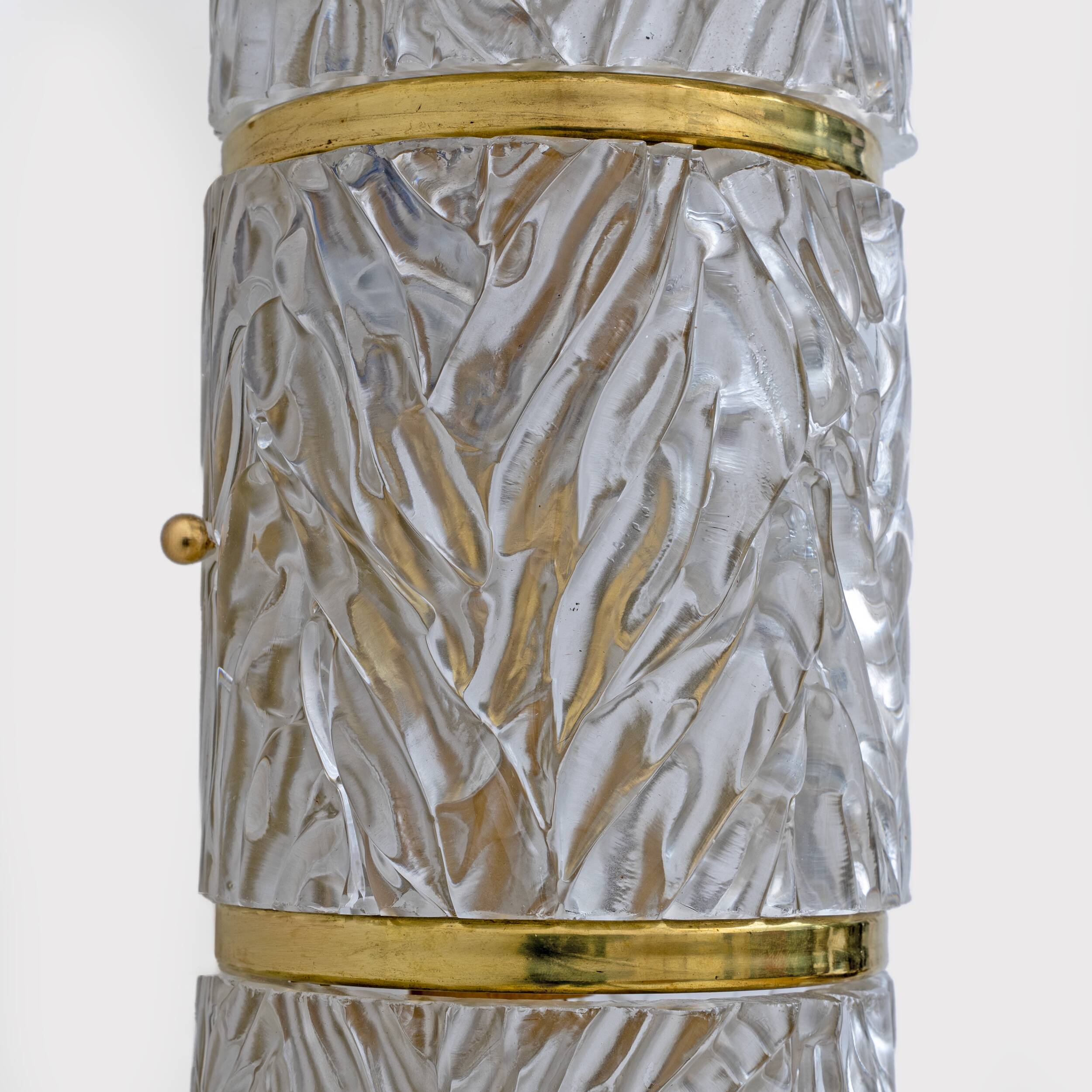 Pair of Modern Italian Brass and Murano Glass Textured Wall Sconces