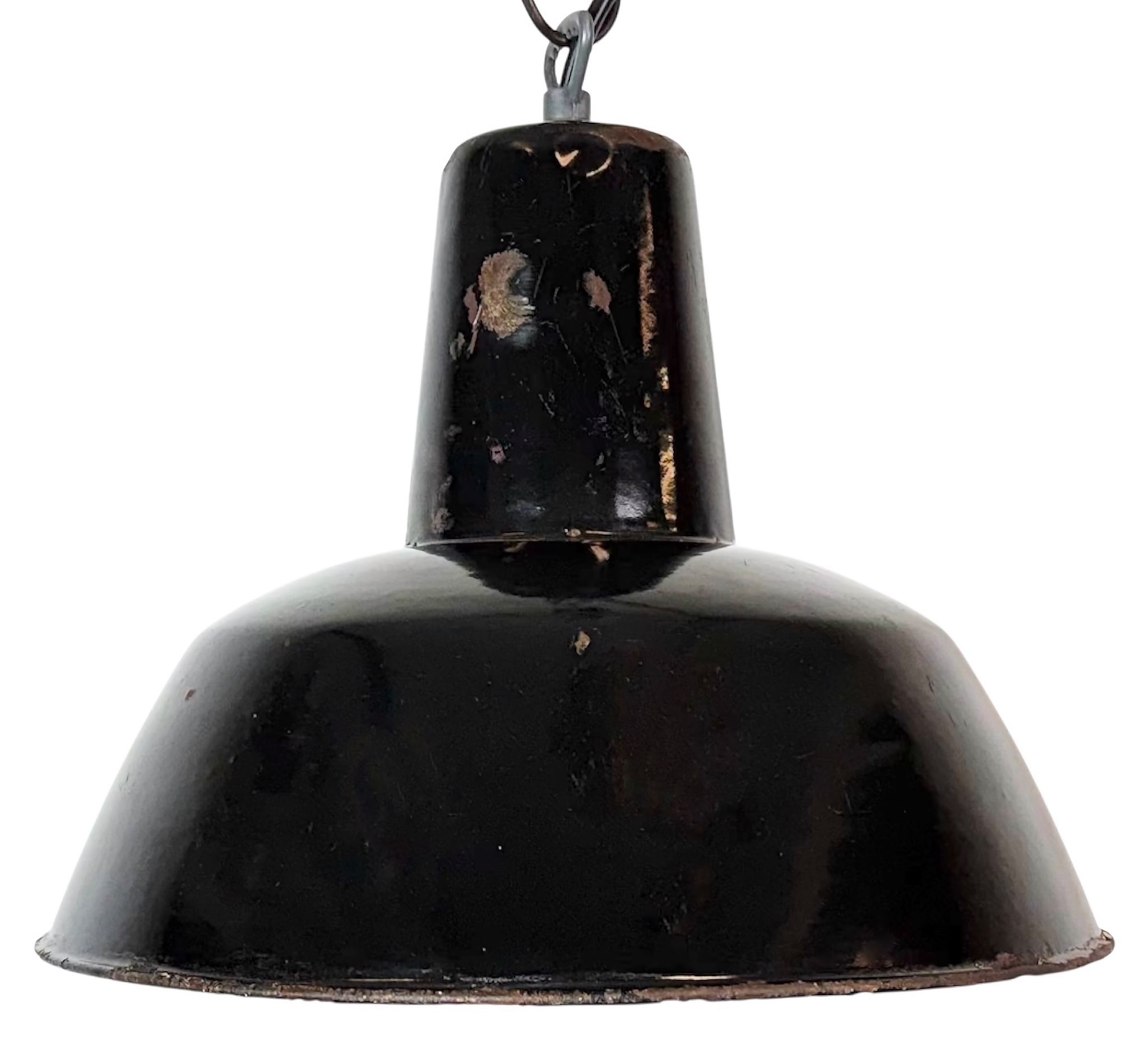 Industrial Black Enamel Factory Pendant Lamp, 1950s