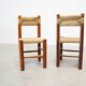 Set of six rattan and oak French dining chairs