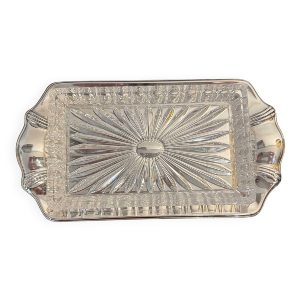 Beurrier Art déco en verre pressé et métal argenté – estampillé (type