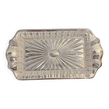 Art Deco butter dish in pressed glass and silver-plated metal – stamped (type