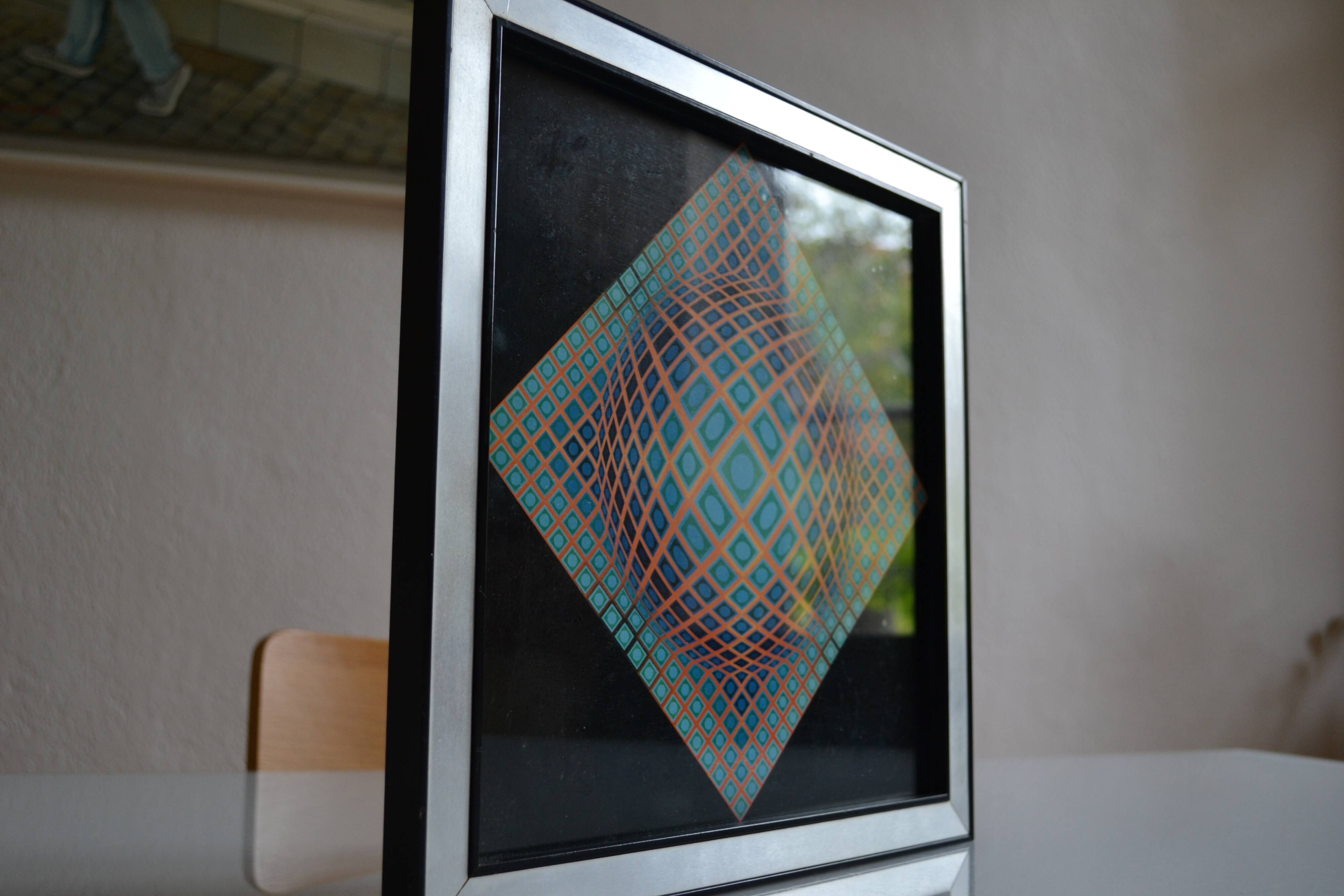 Victor vasarely impression offset annees 70 + cadre alu d'epoque