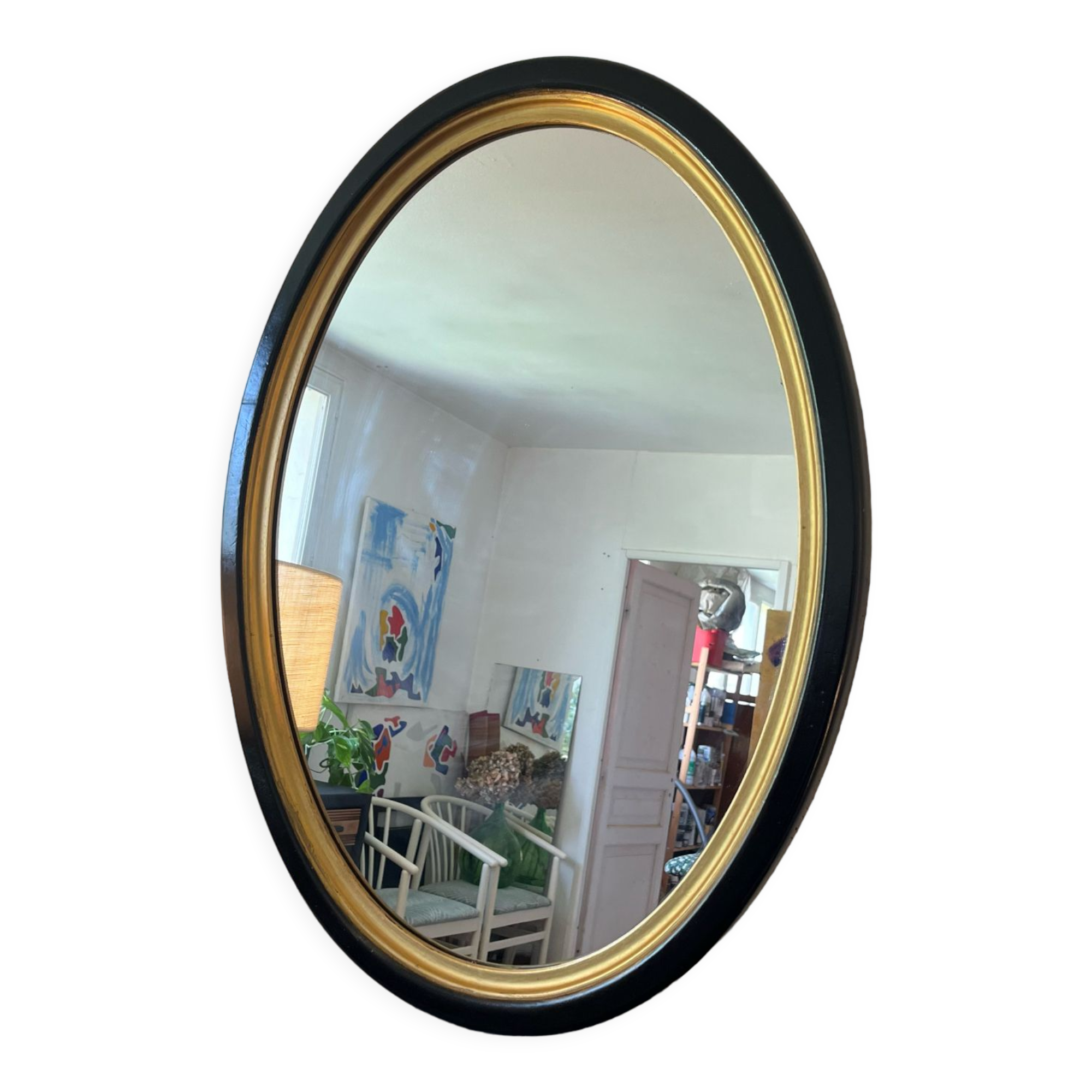 Vintage oval mirror wood black and gold