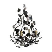 19th copper chandelier with ceramic floral motifs