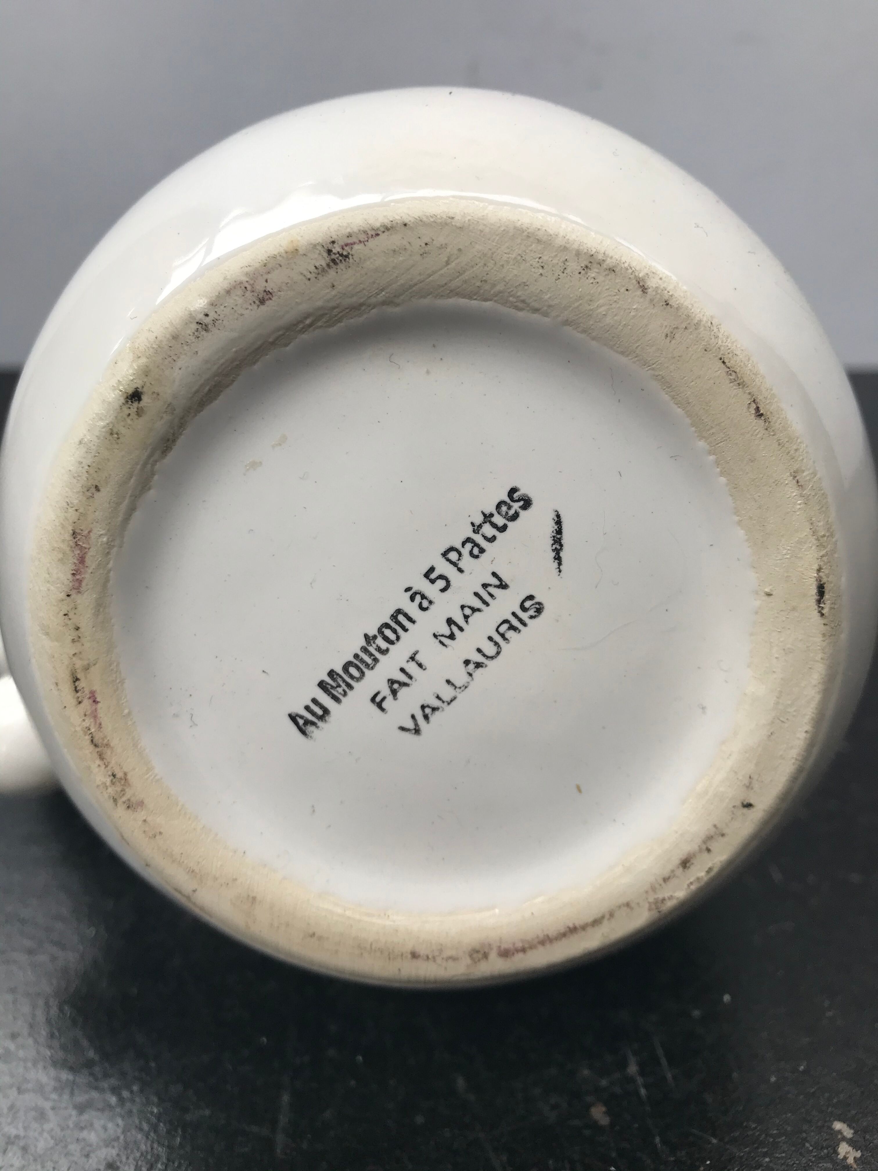 Former pitcher Vallauris ceramics white drawing vintage flowers