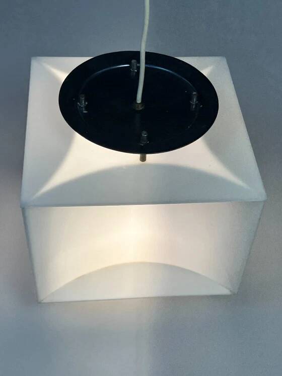 Lampe pendentif blanche vintage Cube, époque spatiale, années 1970