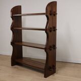 Vintage brutalist solid wood shelf, 1950s