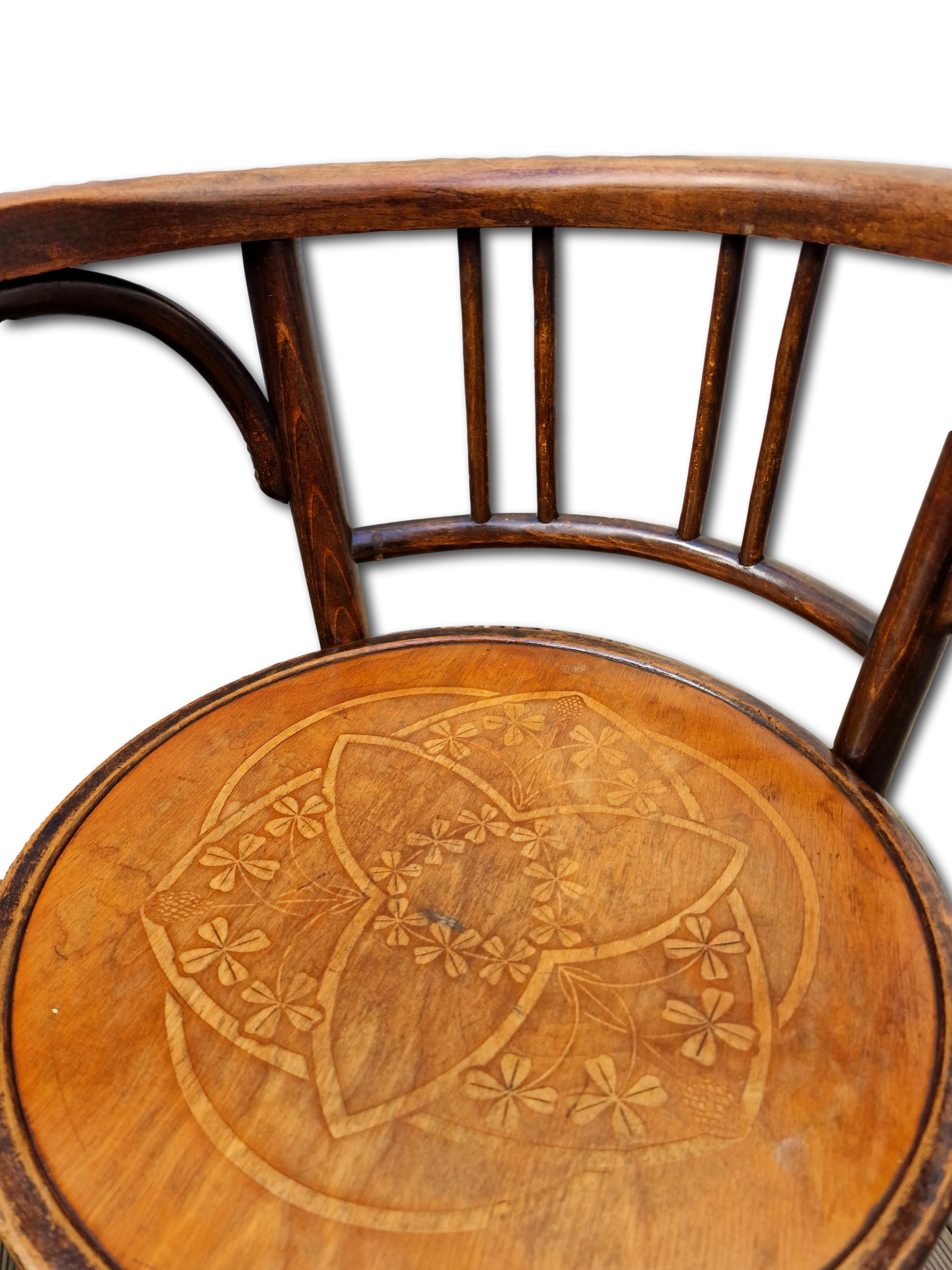 Art Nouveau Chairs Arched Wood and Floral Decoration, 1910s