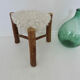 Scandinavian stool "mountain chalet" tripod wood, seat in vintage moumoute