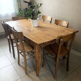 Large vintage farmhouse table from the 50s in solid wood (oak)
