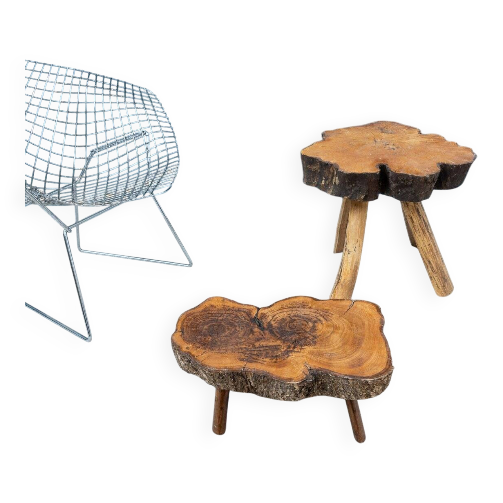 Brutalist Elm Coffee Table Set, 1960, Set of 2