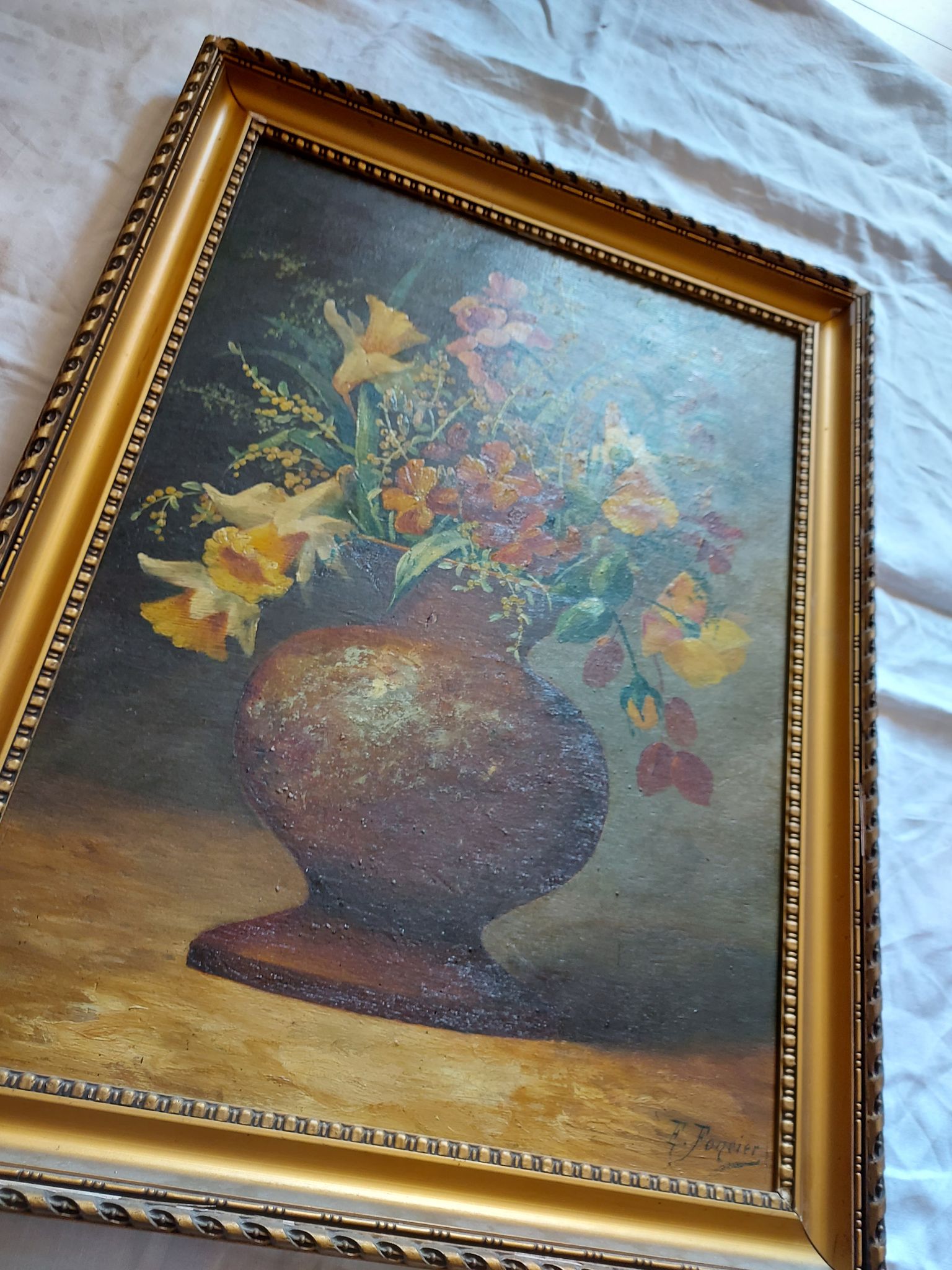 Oil on canvas, bouquet of flowers signed Foncier