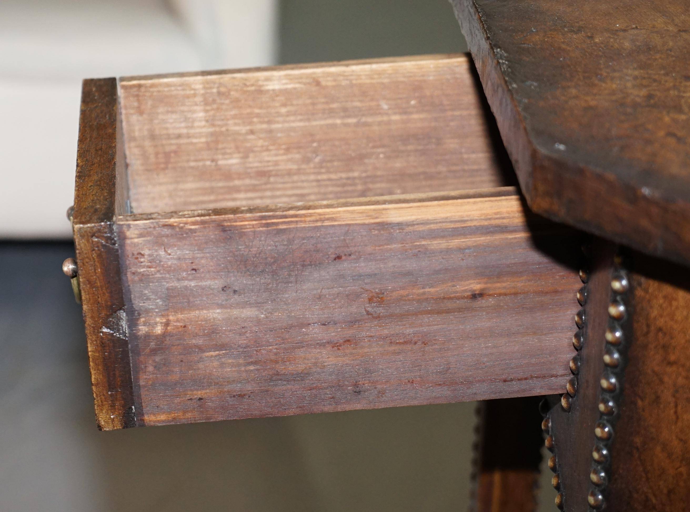 Antique Leather Studded Console Table in Gothic Pugin Style Restored
