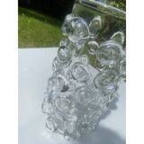 Contemporary hand-blown transparent Murano glass vase with bubbles