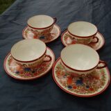 4 Japanese tea cups with saucer with empress in lithophany