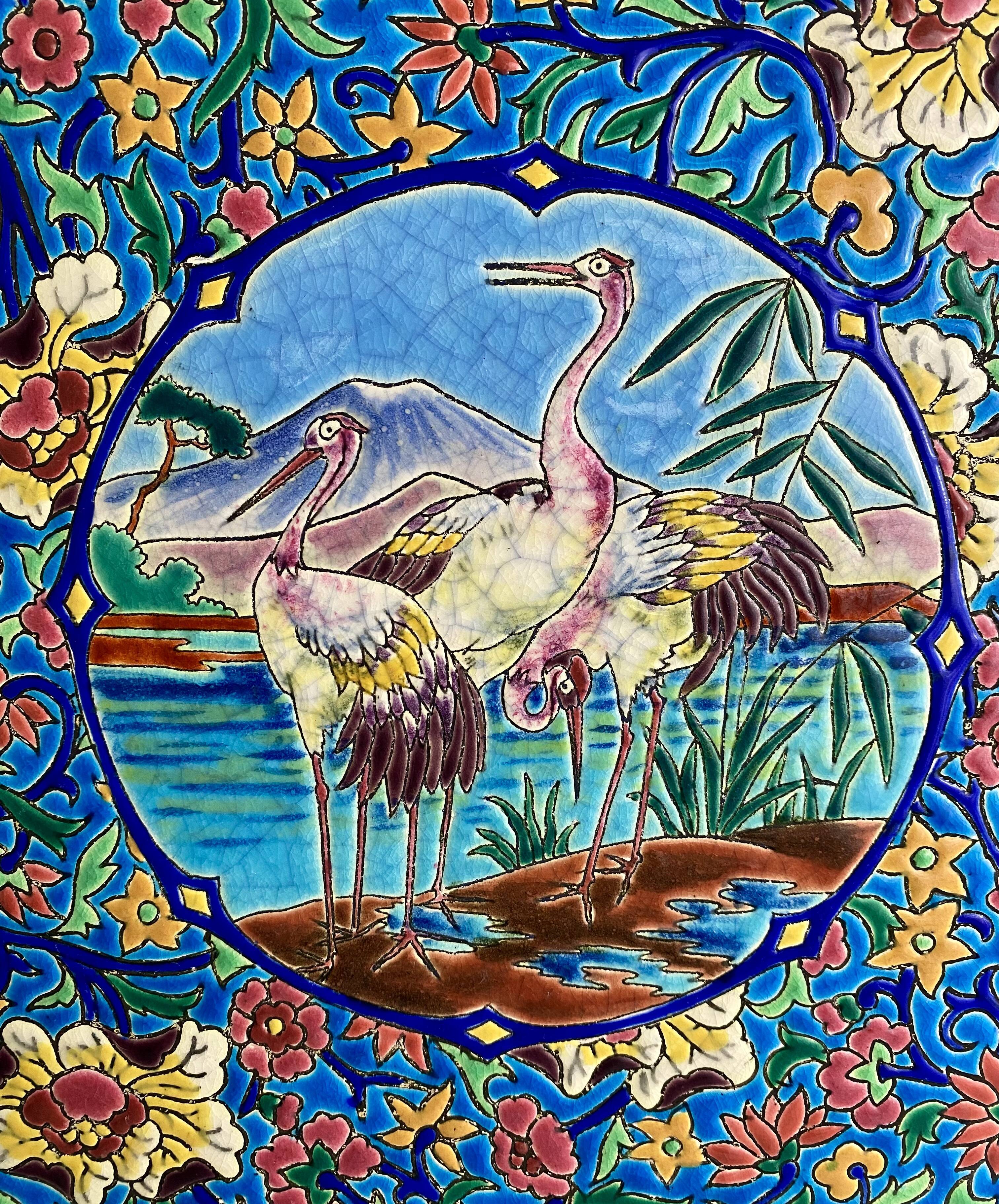 Beautiful large old Longwy dish from the Colonial era.