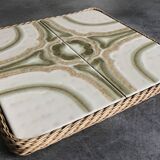 Ceramic tile trivet with vintage pattern woven wicker outline