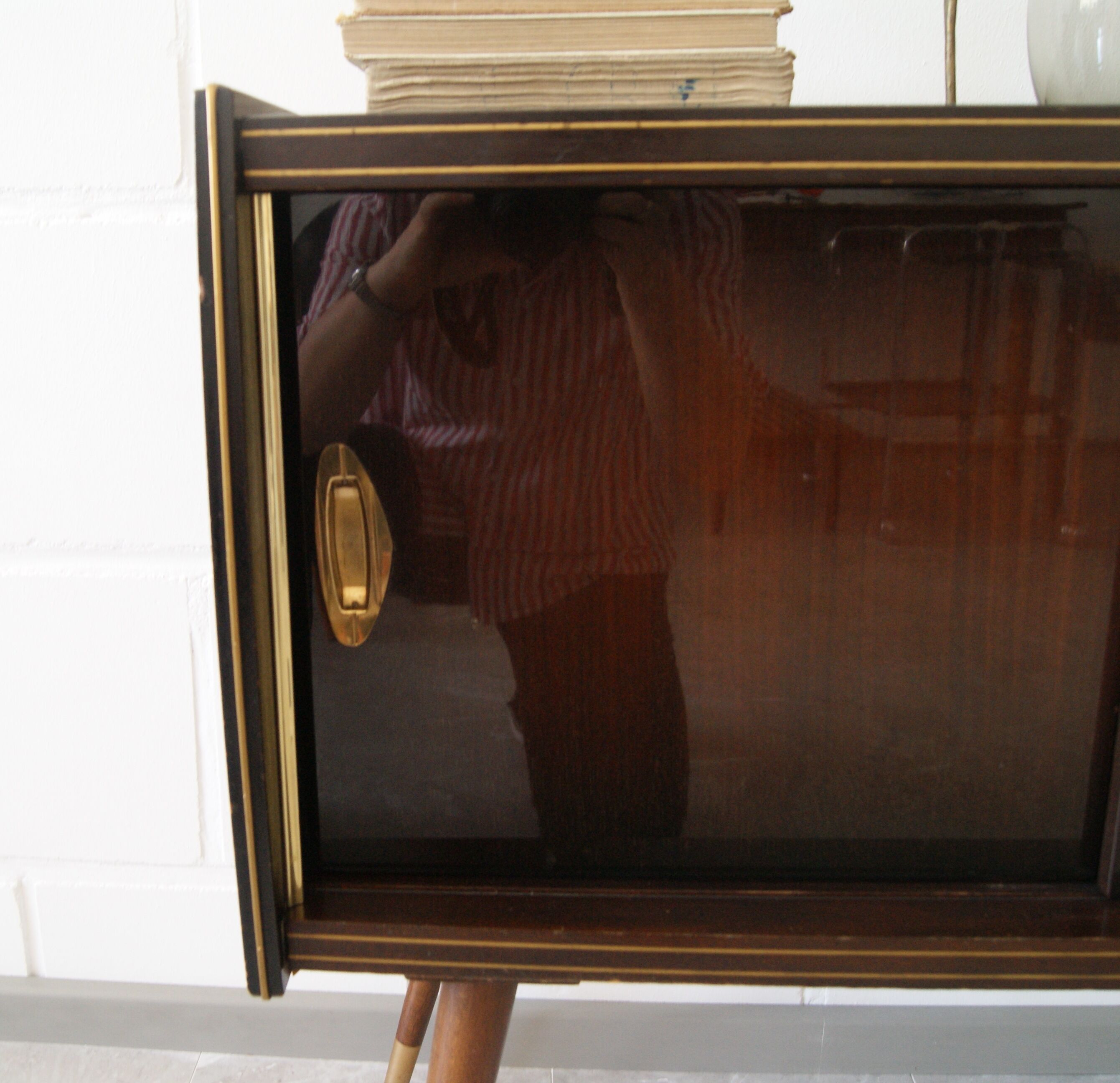 50s dresser, small sideboard wood brass