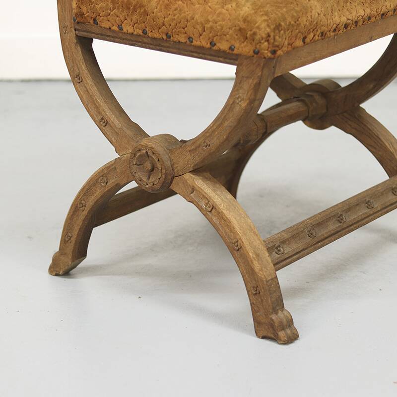 Antique Oak Chair with Gothic and Religious Carvings