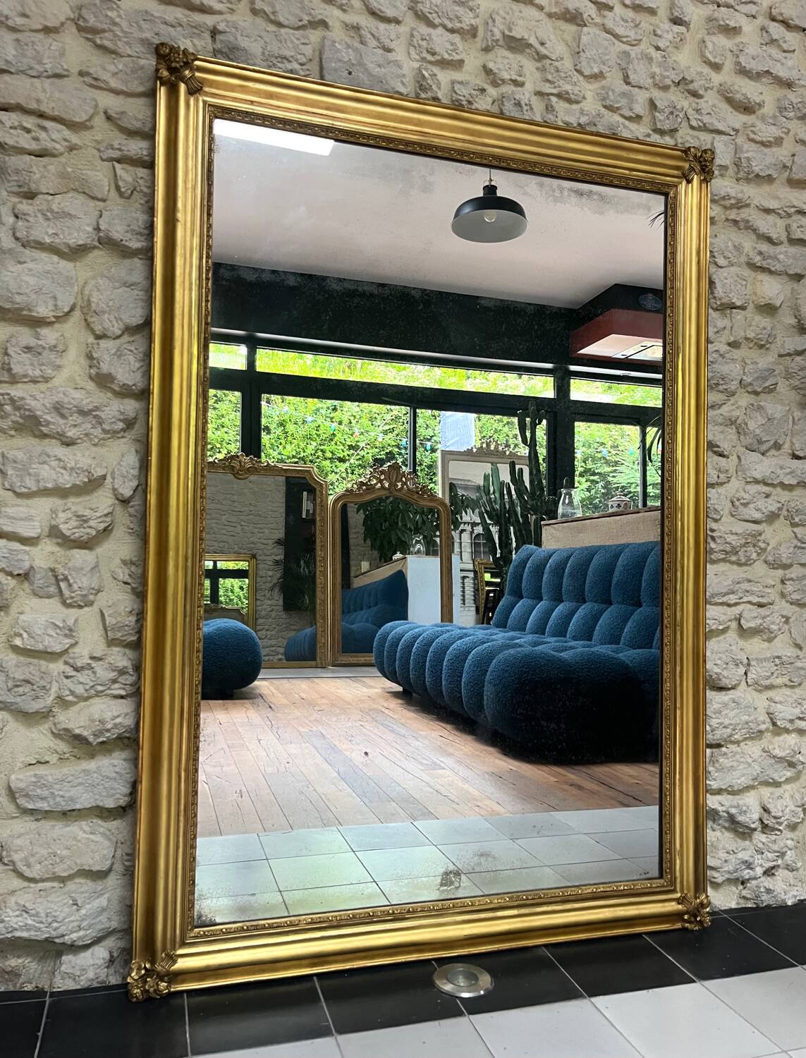 Antique mirror gilded with gold leaf 149cm mercury glass