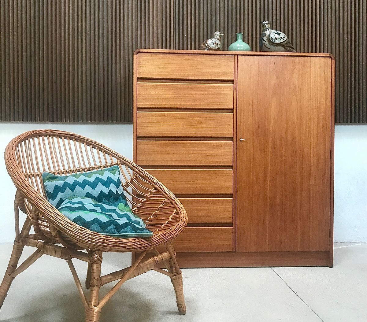 Easy Chair Hand-Woven in Wicker Rattan, Italy 1950s