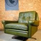Fauteuil en cuir vert olive vintage danois Svend Skipper