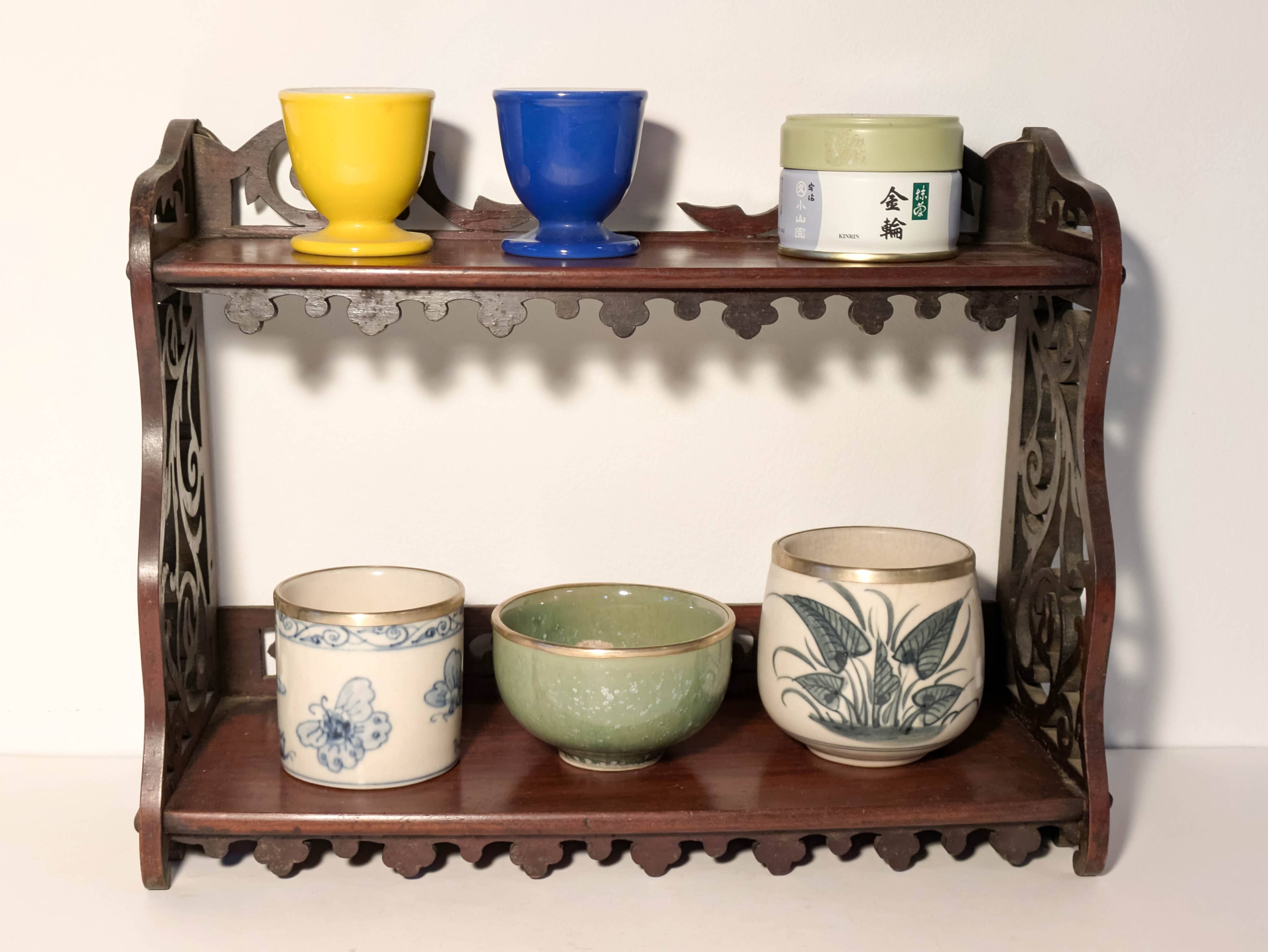 Carved wooden wall shelf H24cm