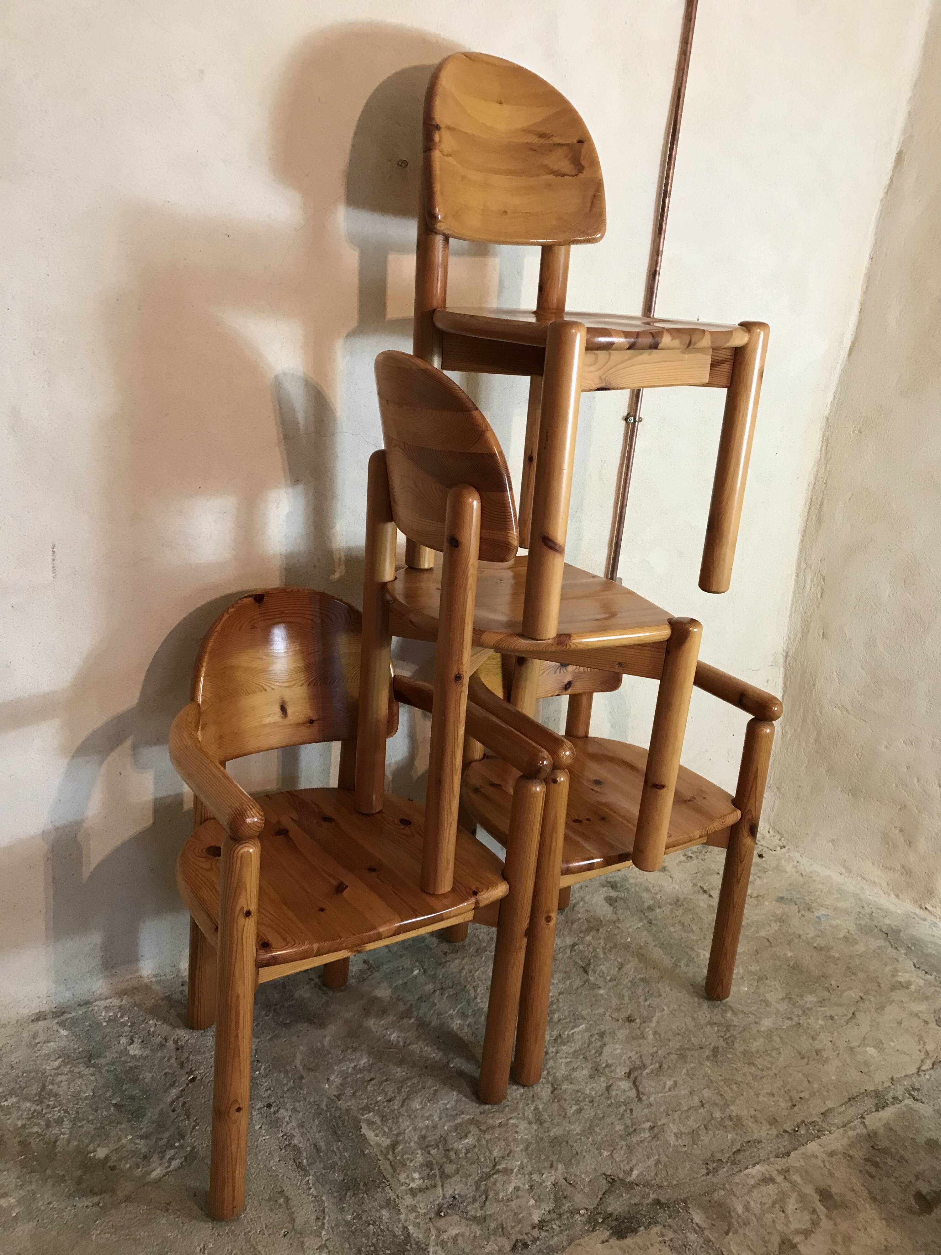 Set of 4 solid pine seats by Rainer Daumiller