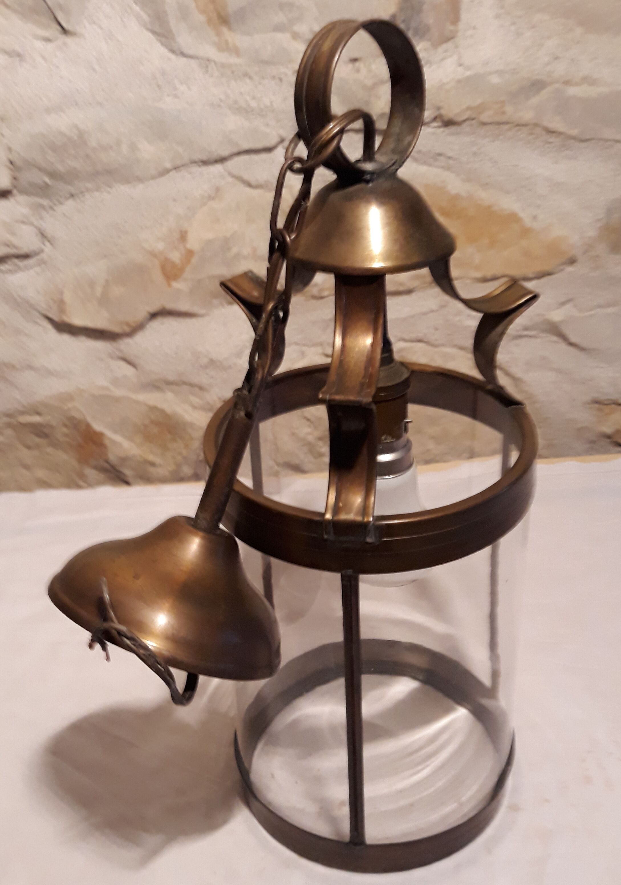 Copper and glass hanging lamp