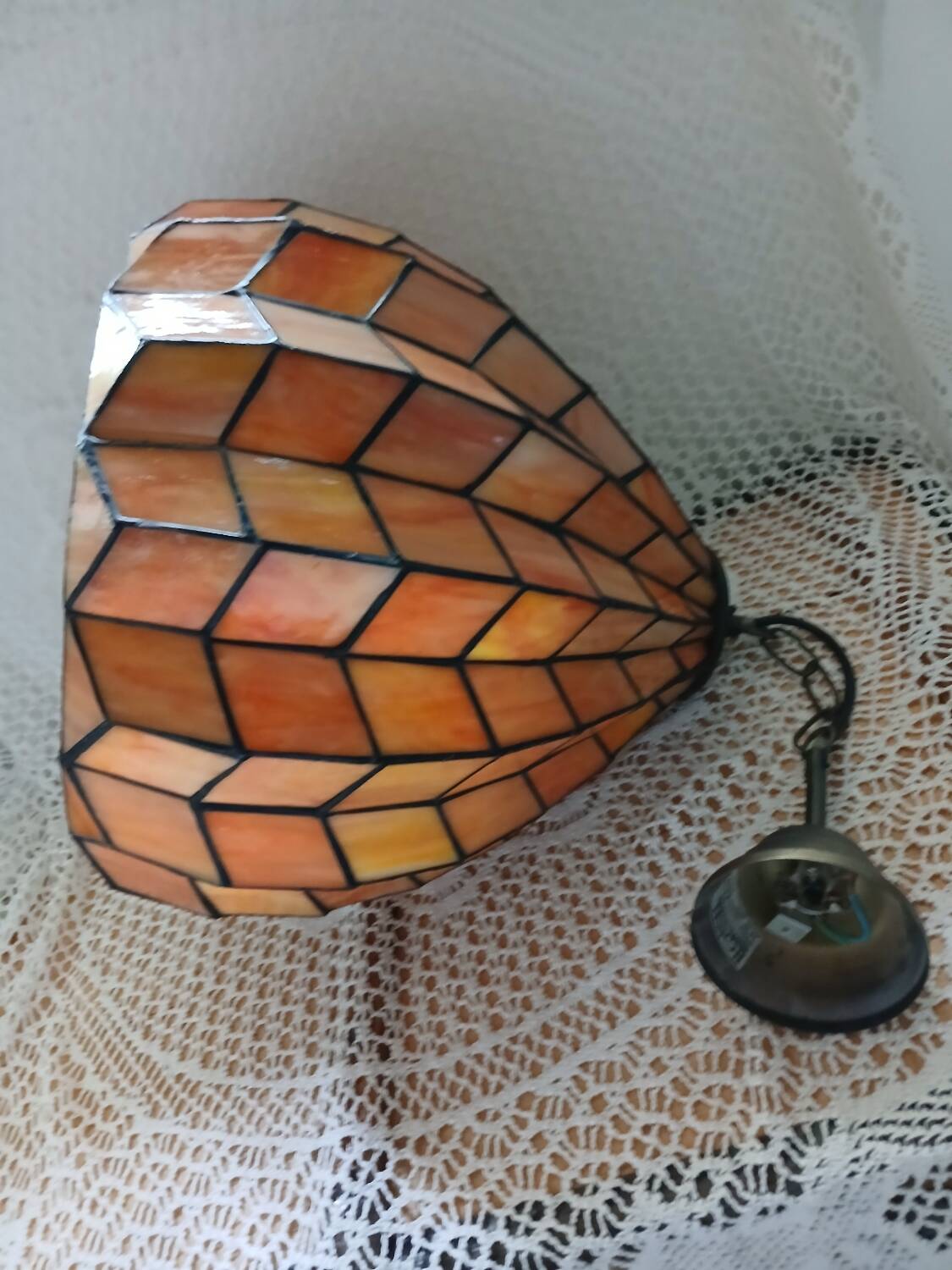 Antique stained glass and bronze pendant light