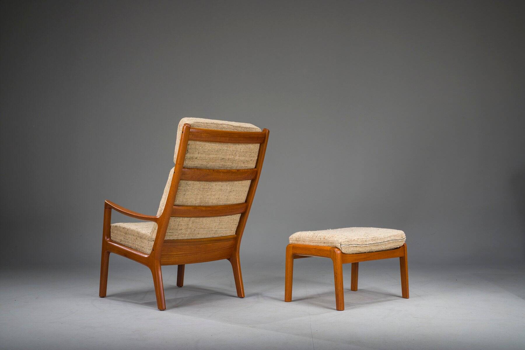 Ensemble de fauteuil à dossier haut et ottoman Senator en teck par Ole Wanscher pour Poul Jeppesen Collectors, Cado, années 1960