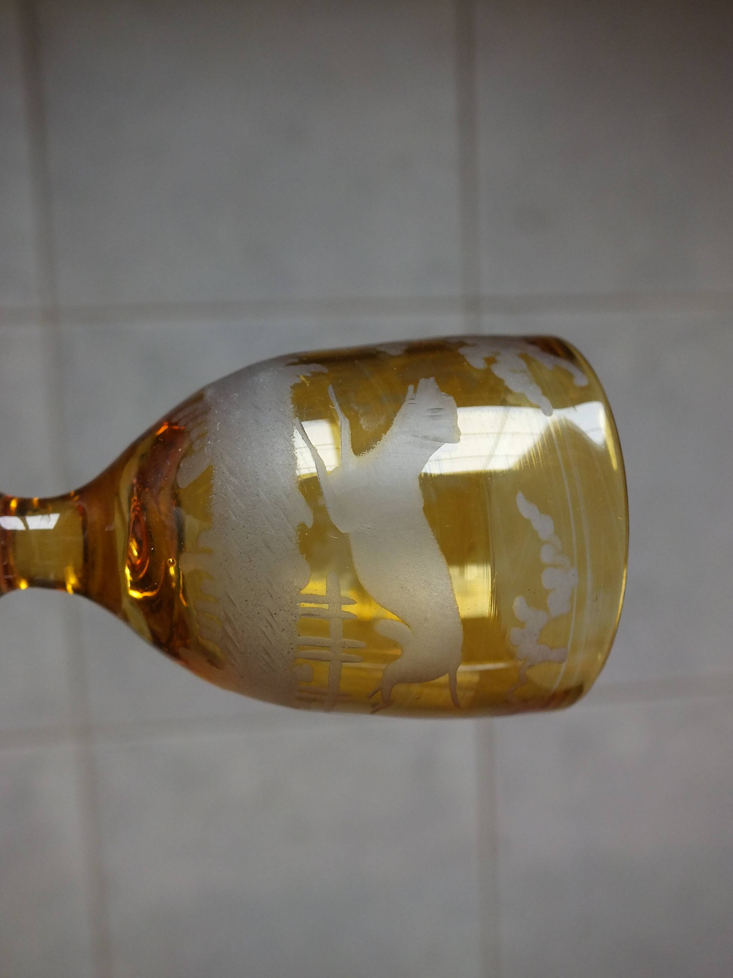 3 amber liquor glasses in Bohemian crystal