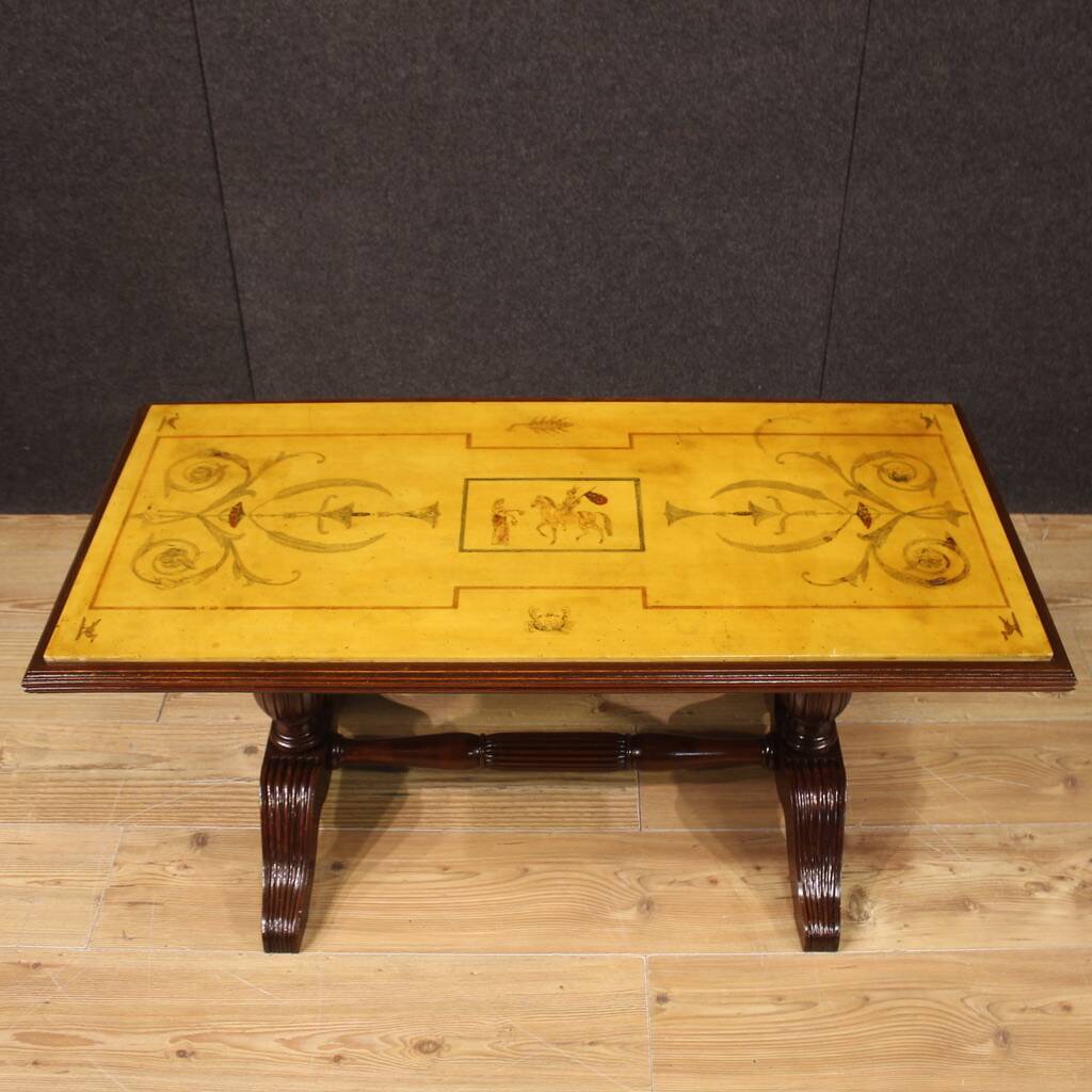 Italian coffee table in wood with marble top from the 60s