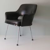 Modernist armrest chair, chrome and skai, Belgium 1960
