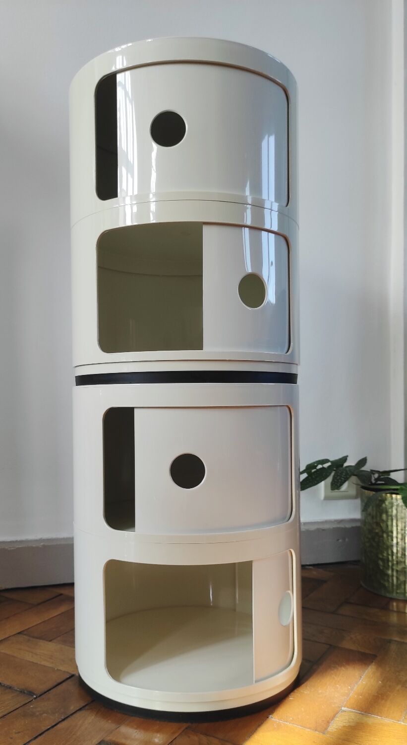 Pair of vintage white/cream Componibili bedside tables - Kartell