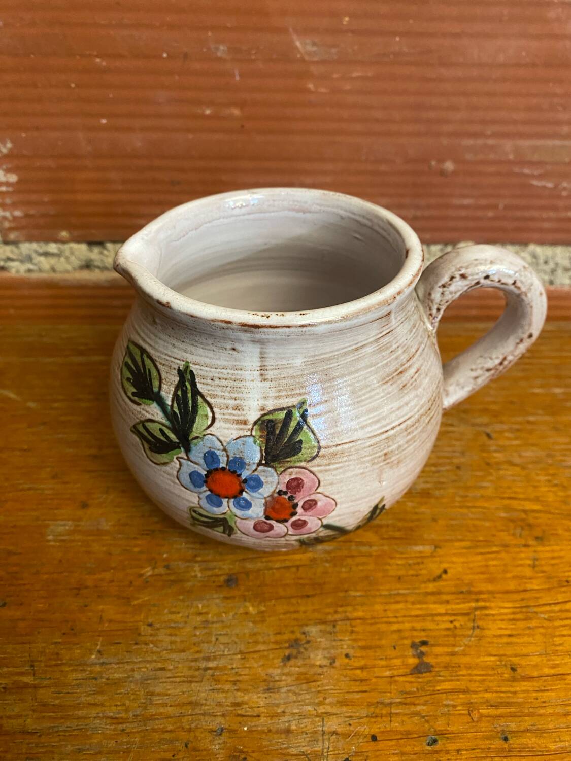 Pichet ancien vallauris céramique beige décor floral ciselé vintage #d