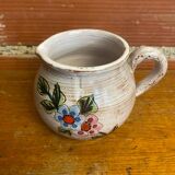 Pichet ancien vallauris céramique beige décor floral ciselé vintage #d