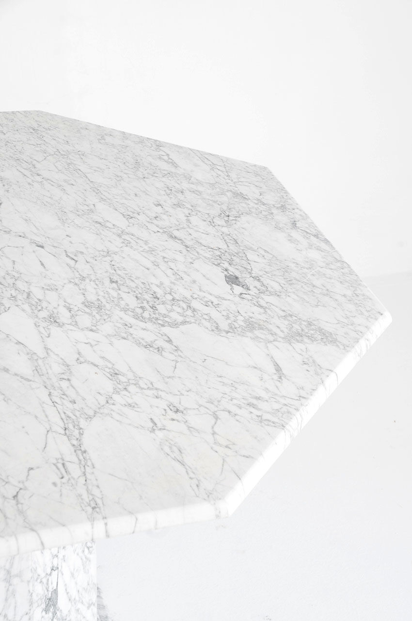 Vintage octagonal table in white marble. France, 70s